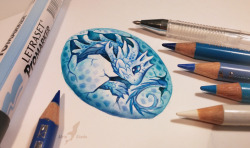 alviaalcedo:  ★★★Water dragon’s egg★★★  The part of my supersecret (very  secret) project - little dragons hatchlings for a miniature prints.  Guess, what dragon would be the next?  ~Markers, pencils, pens, watercolors.~ 