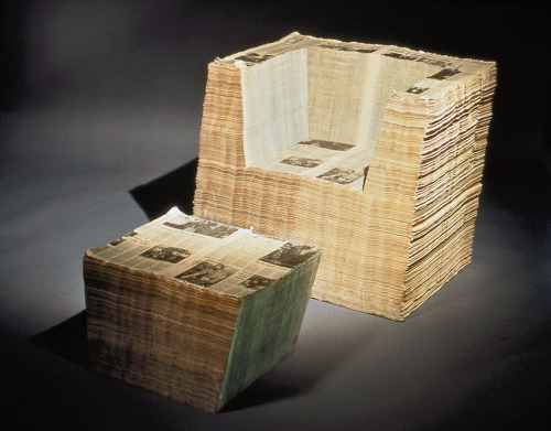 Niels Hvass - Yesterday&rsquo;s News, 1994With its seat carved into a stack of old newspapers, t