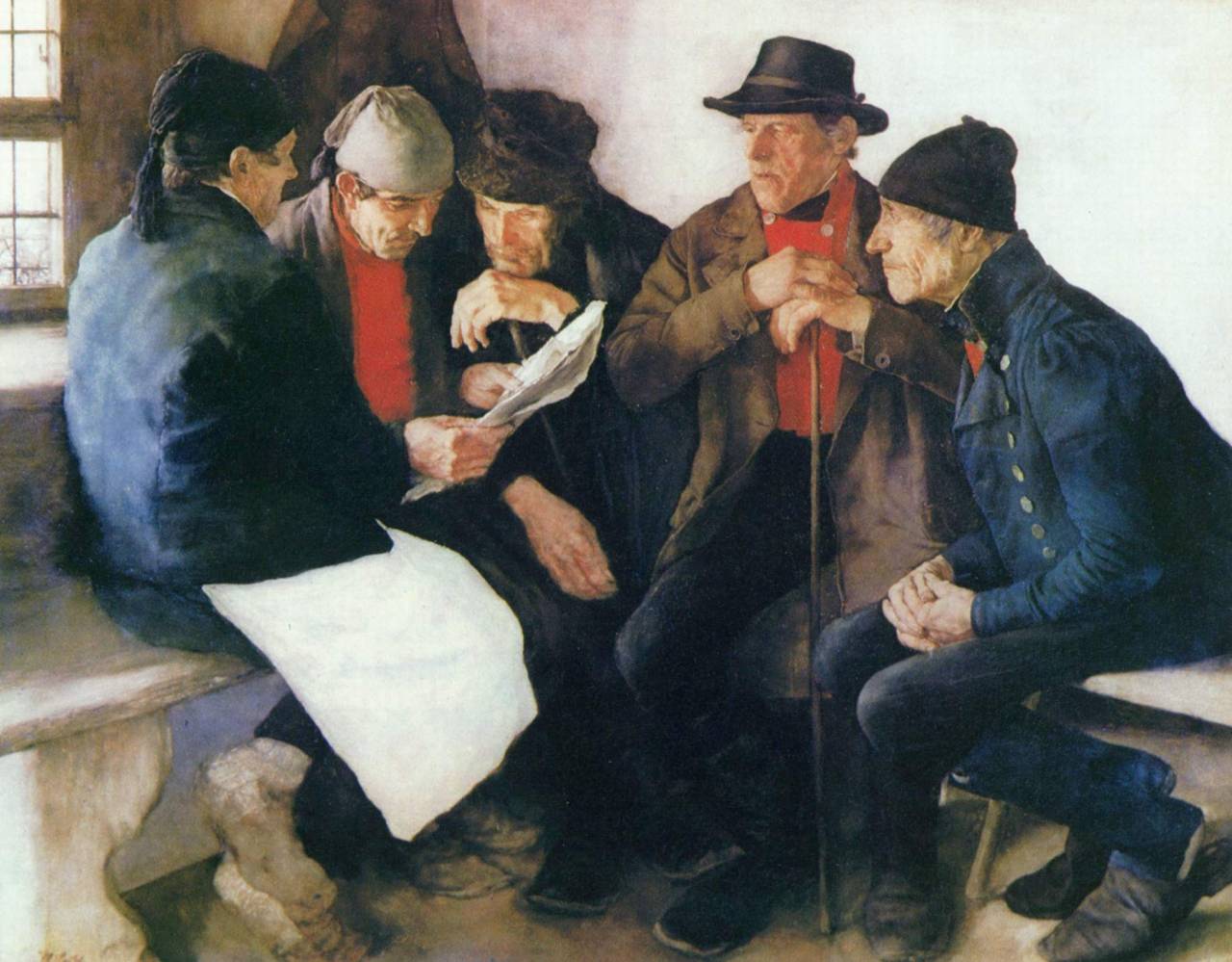 Wilhelm Leibl - Die Dorfpolitiker/Village Politicians - 1877 oil on canvas mounted