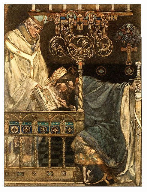 King Arthur from Le Morte d'Arthur by Thomas Malory as illustrated by artist, William Russell Flint 