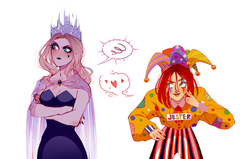 my friend suggested me to draw us in a queen and a jester au let this something be here