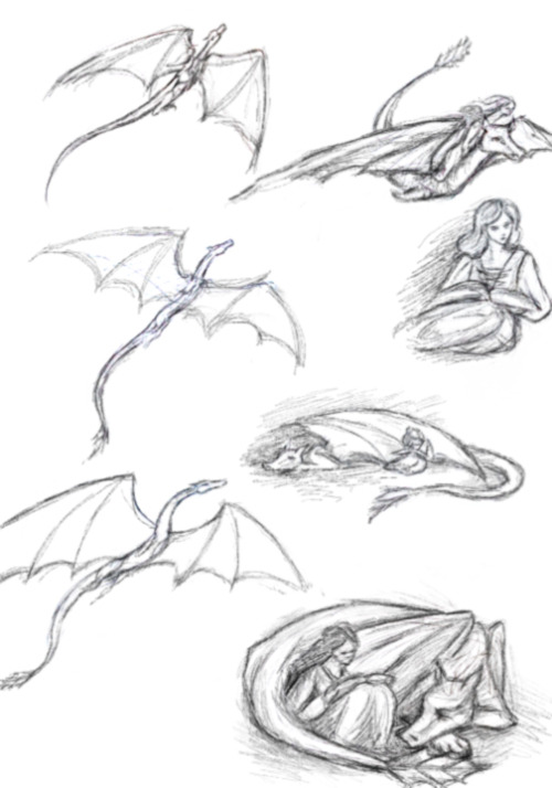 Various studies I did brainstorming for book illustrations for a commission. Dragons may have been i