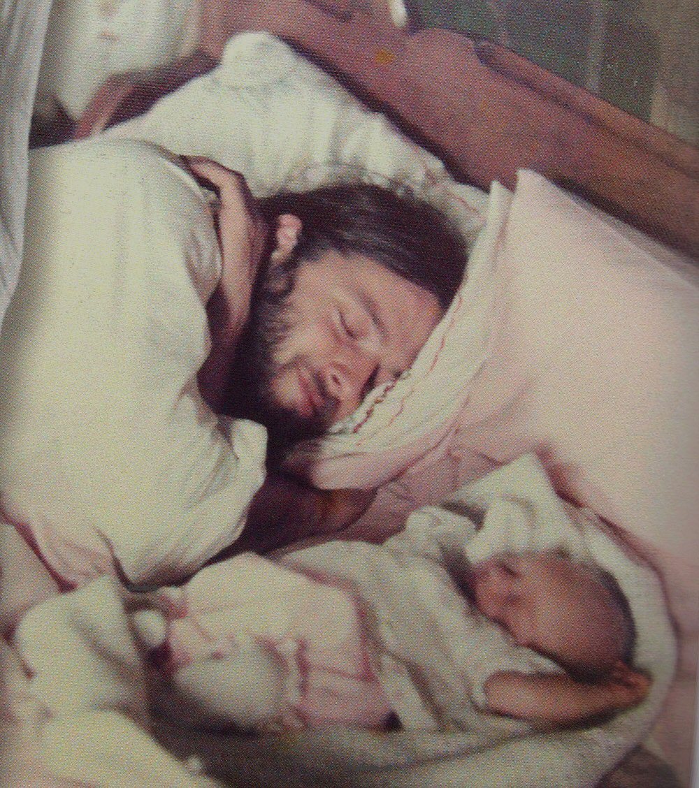 pinkfloydigan: David and baby Alice, May 1976 My Scan 