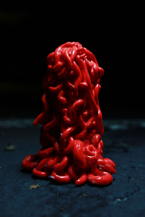 Slime phalls fighting in a dark parking lot. Photos by Ryan. Sculptures by me.