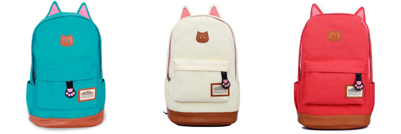 helloteaparty:  cat-ear backpack // available in teal, beige, red, and navy // peachmo