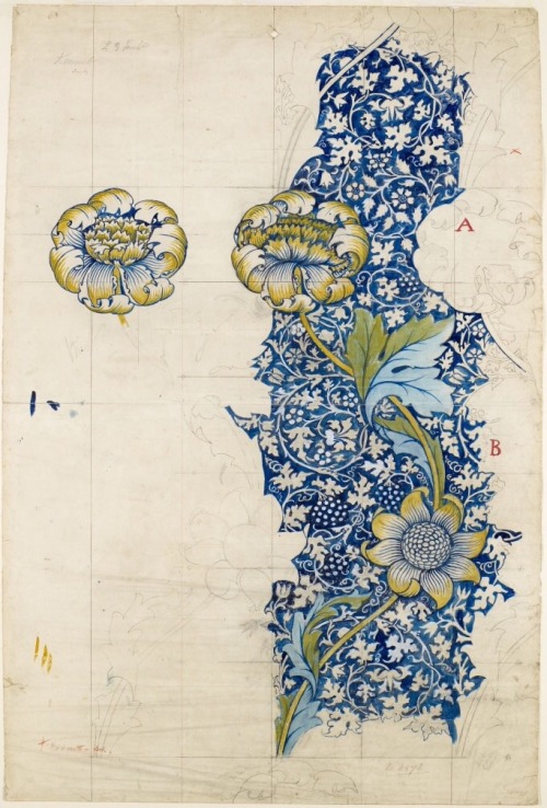 a-little-bit-pre-raphaelite:Kennet Design by William Morris, 1883Pencil, White and Watercolour Desig