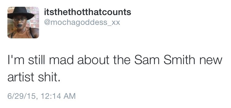 melaninboy:  themochagoddess:  Me on Sam Smith winning a BET Award for Best New Artist