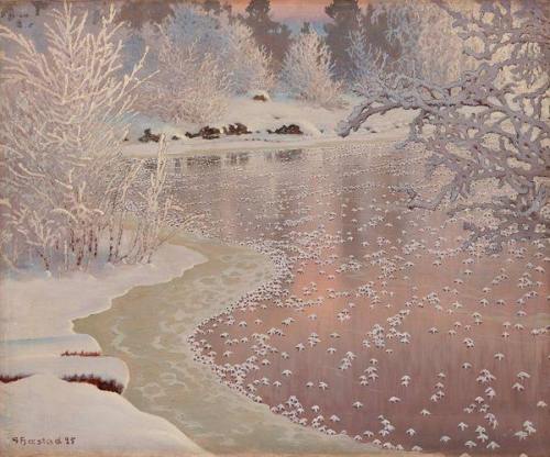 fravery: “Winter Landscape”, 1925 - Gustaf Fjaestad (Sweden, 1868-1948)  Winter solitude –In a