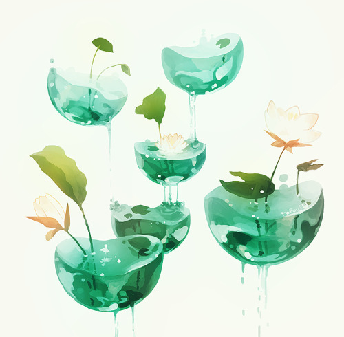 angelictroublemaker: tofuvi: the hovering ponds. [Art: it’s like 6 cups of green-blue water, a
