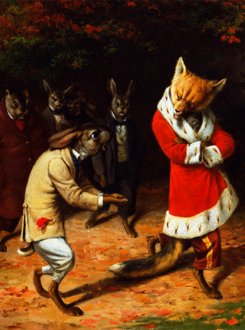 animals-in-art:William Holbrook Beard (American, 1824 - 1900) - His Majesty Receives (1885)