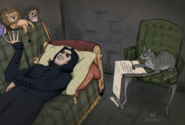 Text: Snape: I… i, most importantly, for the first time, you know, decided to judge the damn match. Sitting on this damn broom,...