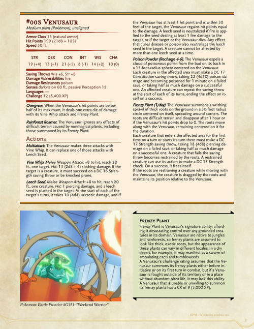 Revisions: Starter Trio#001-003 Bulbasaur, Ivysaur, and Venusaur#004-006 Charmander, Charmeleon, and