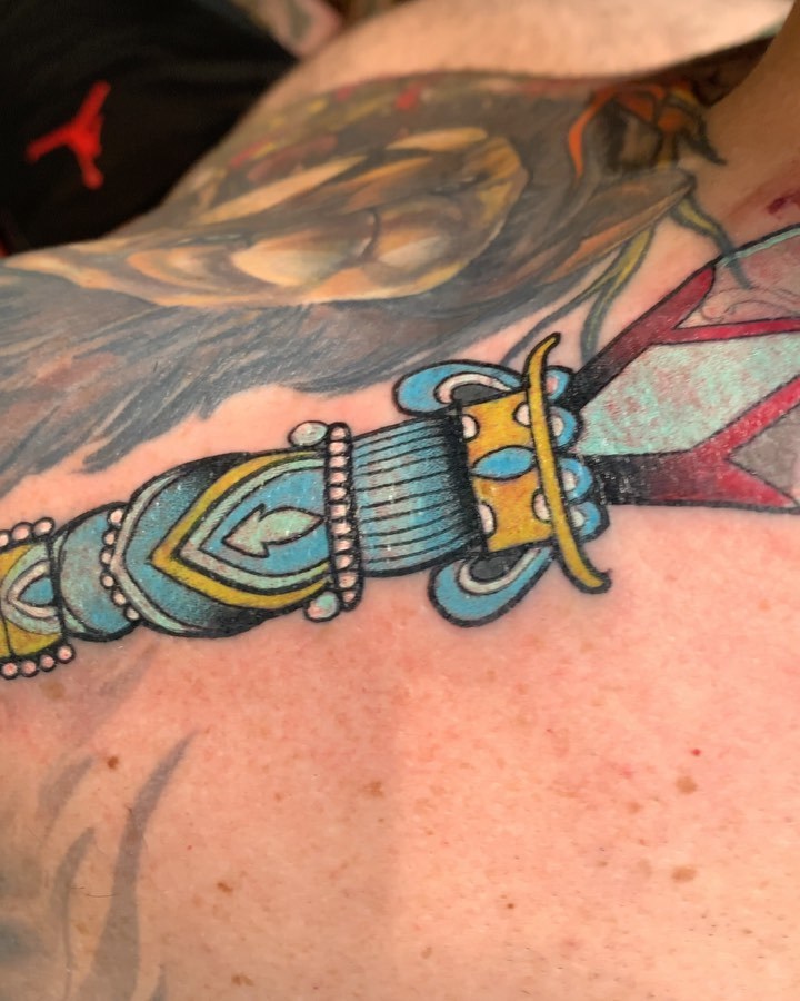 Broken Art Tattoo — #freehandtattoo neck stabber #daggertattoo...