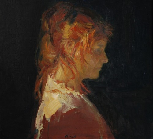 Female Portrait , Leonie  -   Douwe Elias , 1996.Dutch,b.1952-Oil on canvas, 60 x 65 cm.