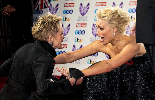 quillerqueen: SHARON STONE cuts an interview short to meet HANNAH WADDINGHAM on the Pride of Britain