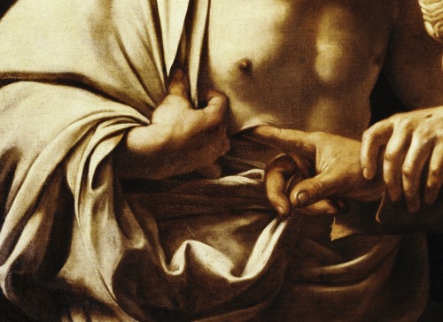 xshayarsha: The Incredulity of Saint Thomas, 1601-2 (detail) Caravaggio.