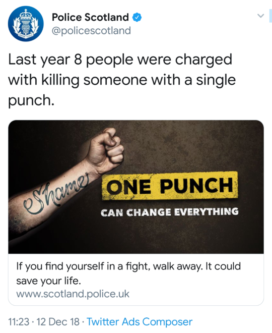 panzerkampfwagentigerrausfb:  dragon-in-a-fez:  police public service announcements in other countries: don’t drink and drive police public service announcements in Scotland: please stop accidentally murdering each other with your bare hands   oi mate,