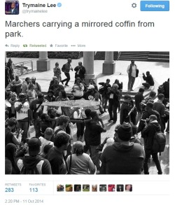 iwriteaboutfeminism:  Protesters carry a mirrored coffin.  Saturday, October 11th 