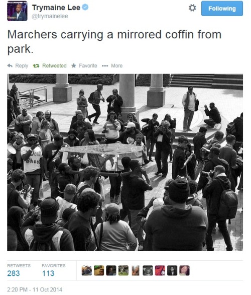 iwriteaboutfeminism: Protesters carry a mirrored coffin.  Saturday, October 11th