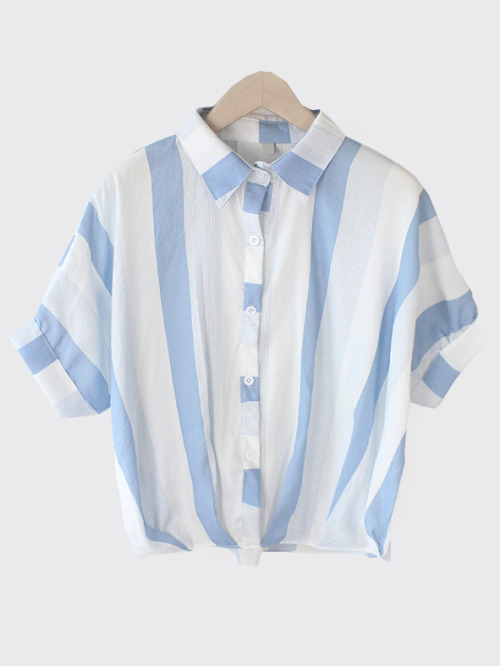 Vertical Striped Dolman Sleeve Blouse - Blue