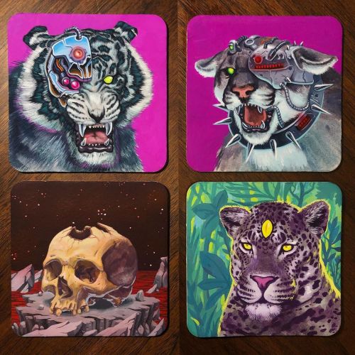 Some fun #acrylagouache paintings for the Coaster show at @nucleusportland @drinkanddrawsociety. Ope