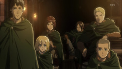 baticao:  i screencapped this because bert and christa were next to each other and height difference and stuff… but then i noticed reiners pose like hey babe wassup do you believe in love at first sight or should i walk by again  Reiner pls XDDDDD