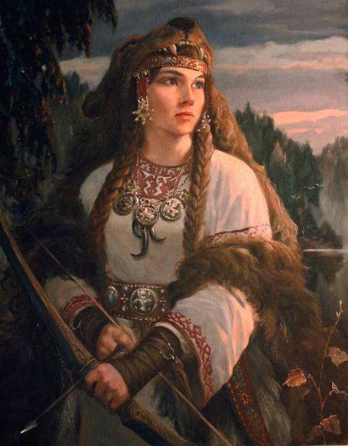 Devana, is the Slavic goddess of the wild, nature, forests, and the hunt, by Andrey Shishkin