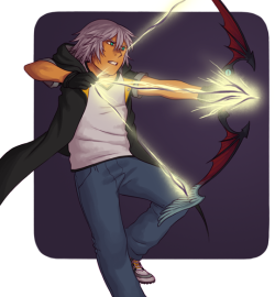 ramflega:  sora gets a keyblade that turns into guns, so i thought it would be cool if riku’s turned into a bow? (botw link and takumi were also an inspiration here, i can admit that)