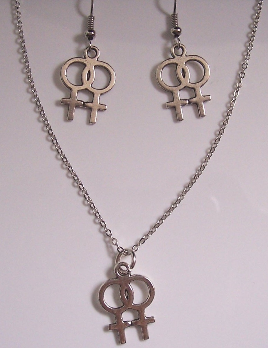 love-natural-love: Lesbian Pride Double Venus Necklace and Earrings Set $11.92