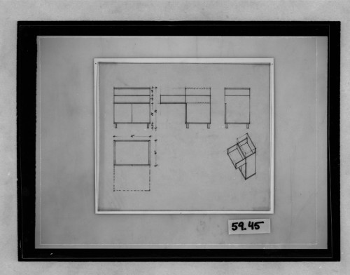 Furnishing for Kass Country Residence, Berlin-Zehlendorf, 1932: Cabinet: plan, elevations, and isome