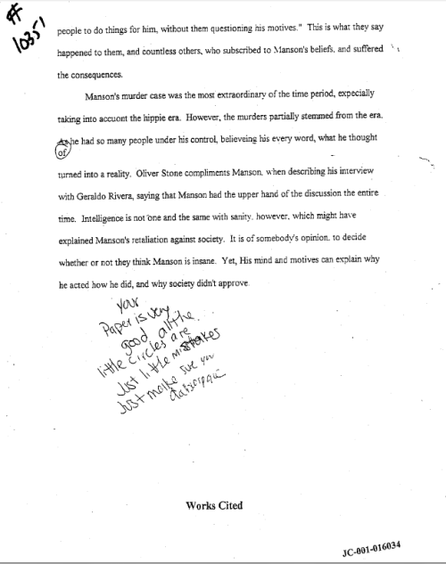 Dylan's Essay On Charles Manson (12 Pgs. '98)