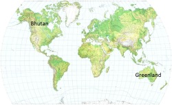 unclefather: peashooter85:  A world map without place names except for Bhutan and Greenland, which are labeled in the wrong places.   Thank you. I needed to see this today 