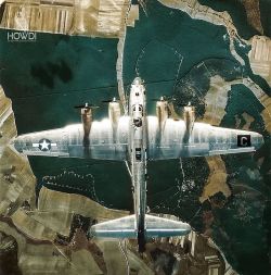 ww1ww2photosfilms:  B17 QJ-M of the 339th BS - 96th BG in a raid over Germany in the summer of 1944, colourized photo  