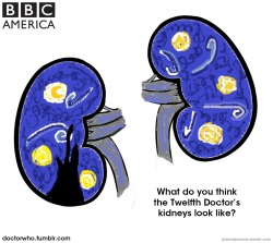 doctorwho:  chantellynnj:  Got bored and decided to use my OBVIOUSLY IMPECCABLE ms paint skills. Thought about how one of my favorite episodes was the Van Gogh episode. So I went with it.  What do you think the Twelfth Doctor’s kidneys look like?