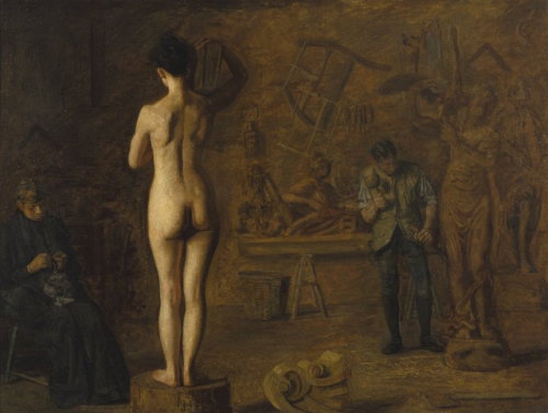 Thomas Eakins painted several versions of this imaginary scene, in which the early nineteenth-centur