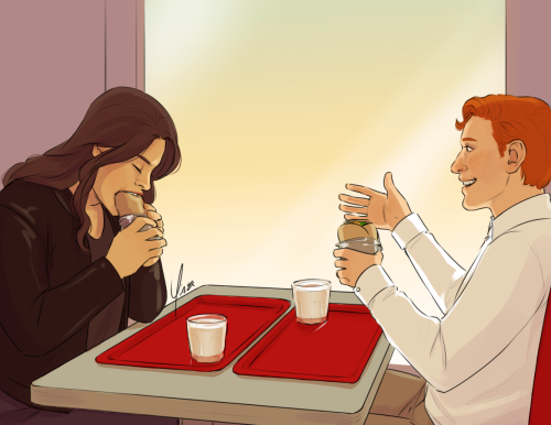 yinza:Another October Daye scene! Toby and Simon stop for breakfast burritos.[Image Description: A f