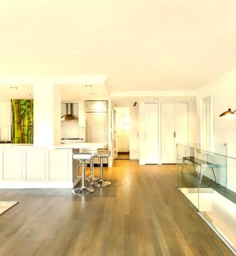 Living Room In New YorkLiving Room - Mid-sized Modern Open Concept Light Wood Floor Living Room Idea