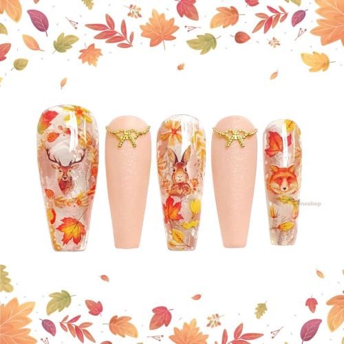 Autumn nails  #autumnnails #fallnails #coffinnails #nailstickers #gelnails #nailcolors #acyrlicnails