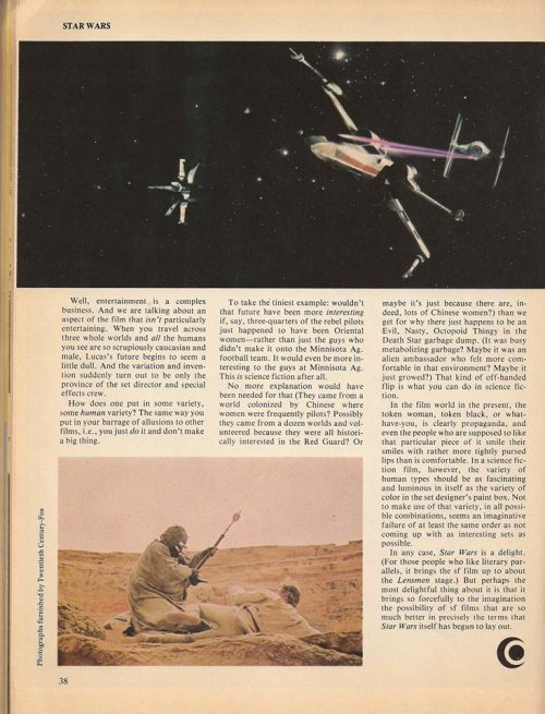 gwillow: samueldelany: Samuel Delany reviews the first Star Wars movie, 1977, in Cosmos Science Fict