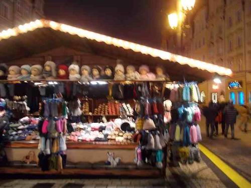 Small stores of vendors with merchandise offered during Christmas market 2021 in the city Wroclaw, P