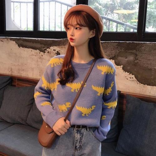 Cartoon Dinosaur Round Neck Sweater starts at $24.90 ✨✨ Tag your friend if you think he/she fits it 