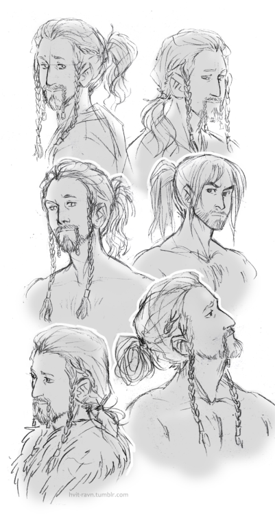 hvit-ravn:   Anonymous asked you: Could you draw more of Fili with his hair up/in a ponytail? I LOVE the way you draw him like that!  as you wish, dear. and thank you! bonus concept sketches with random kili :D 