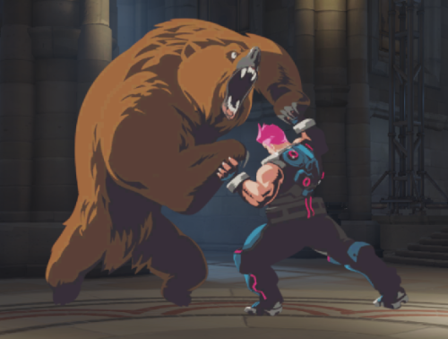 queenqueso:  yandebae:  I just want to make everyone aware that there is a Zarya sticker of her fighting a bear.  @theivorytowercrumbles 