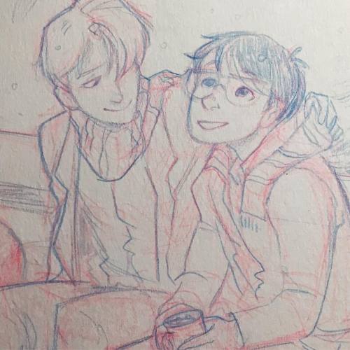 Some #yoi fluff for a challenging day. Victors trying to keep his katsudon warm in the snow by shari