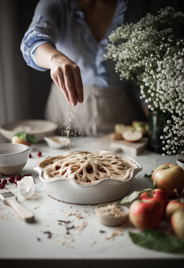 sweetoothgirl:  Spiced Cranberry Apple Pie + Oat Crust &amp; Orange Custard Sauce