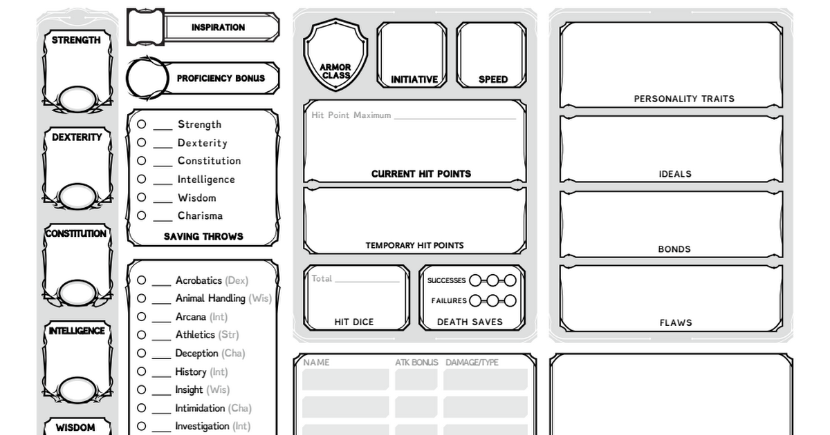 Dungeons And Dragons Apothecary D D Character Sheet Dyslexic Friendly