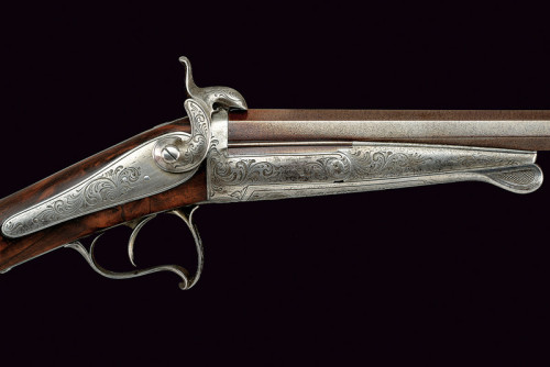 An engraved single barrel pinfire shotgun given by French Emperor Napoleon III to his son the Imperi