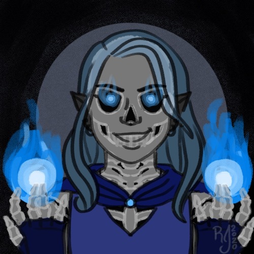 greyhawkrogue:gang’s all here[ID: four digital portraits showing different spooky friends from