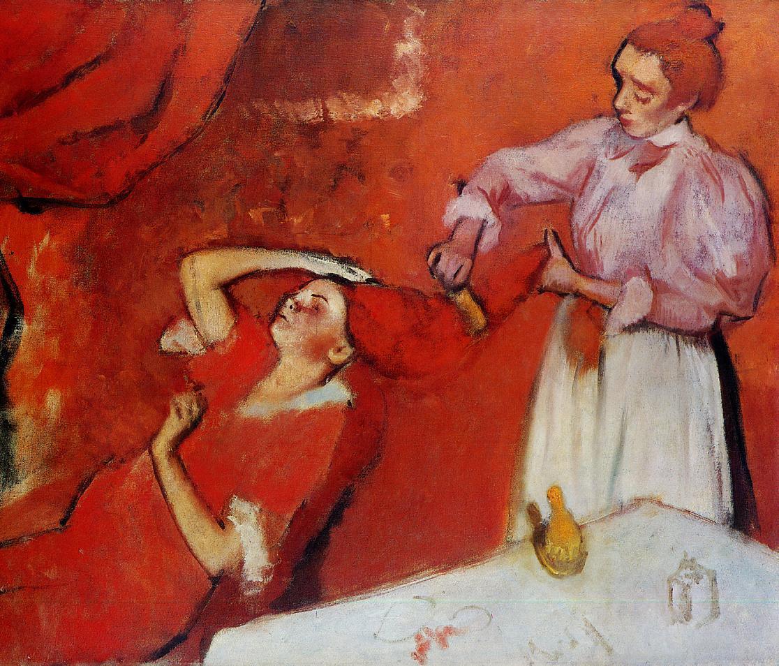 artdelarousseur:  La coiffure, Edgar Degas, 1896