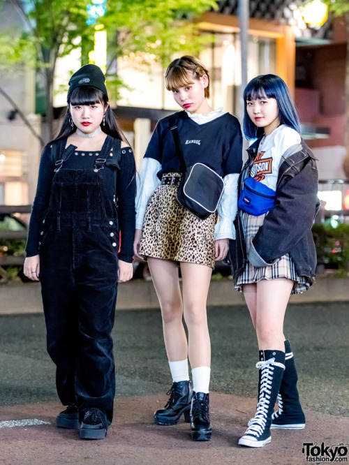 tokyo-fashion:  18-year-old Misaki, 18-year-old Gawa, and 17-year-old Kaeru on the street in Harajuku wearing mostly vintage fashion along with items from UNIF, Mabataki, Bubbles, Puma, Pinnap, Kinji, Chicago, and Faith Tokyo. Full Looks